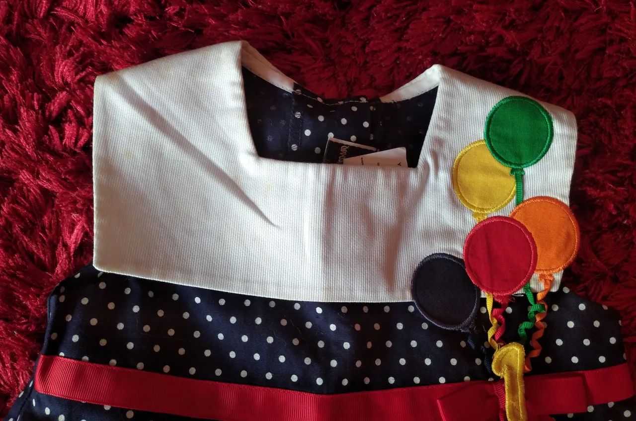 Vestido infantil azul com bolinhas branco - Foto 5