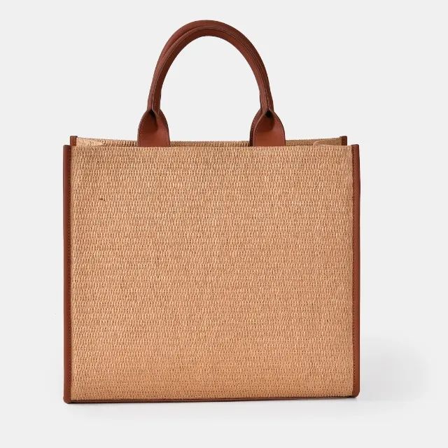 Bolsa Tote Palha Grande Bege Claro-caramelo Ref: B1-121-01 - Foto 4