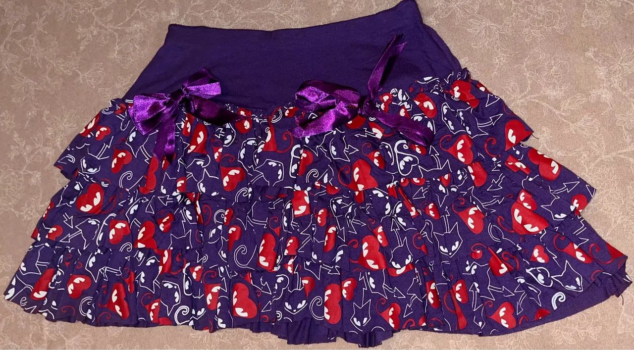 Mini Saia  Short Fuse - Roxa com Estampa de Corações