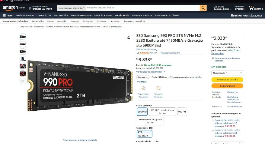 SSD 2 TERA SAMSUNG 990 PRO VENDER LOGO 7450MB/s - Foto 2