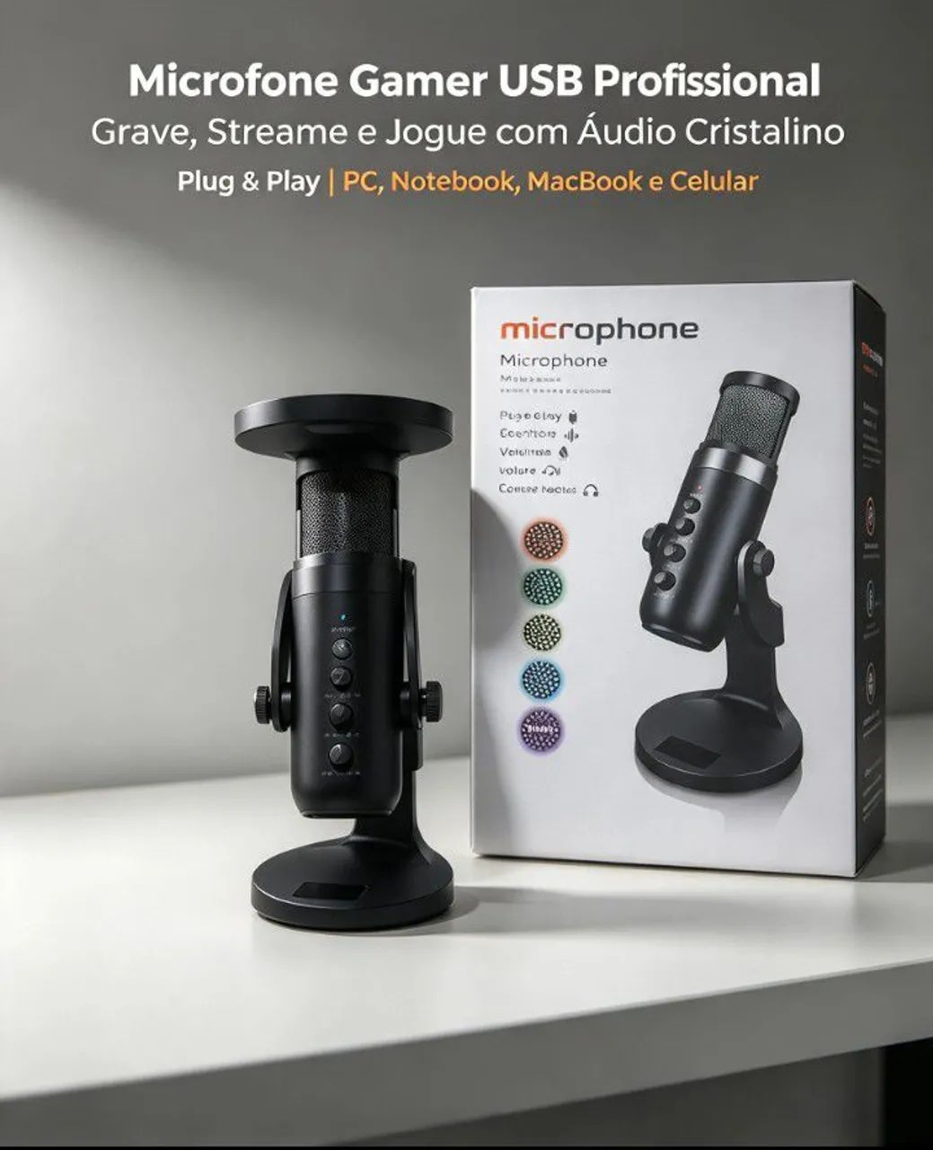microfone gamer RGB 