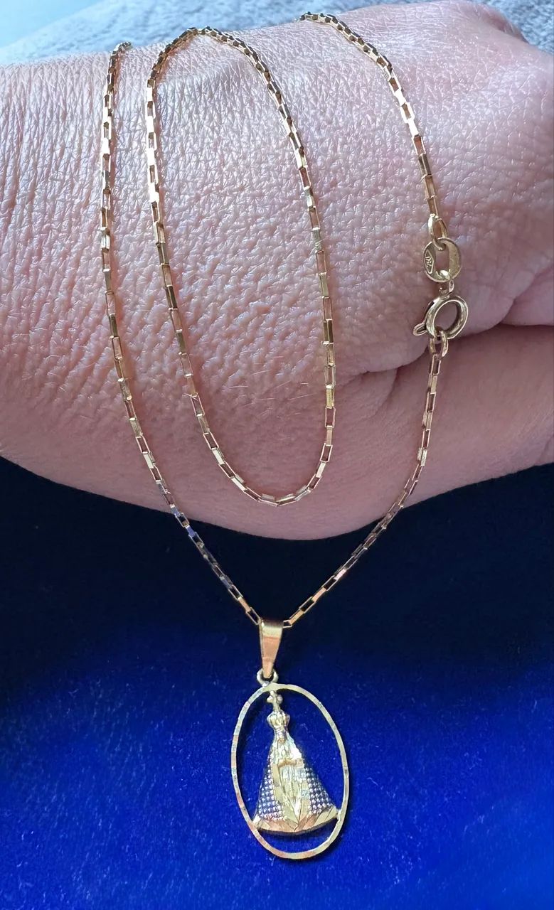 Colar ouro 18k com pingente nossa senhora aparecida 50 cm - Foto 2