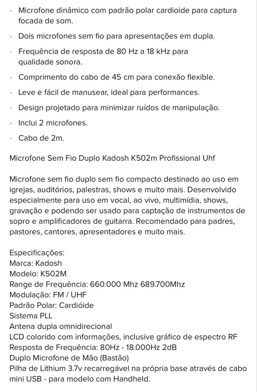 Microfone Sem Fio Kadosh Duplo K502M com Bateria Recarregável - Foto 3
