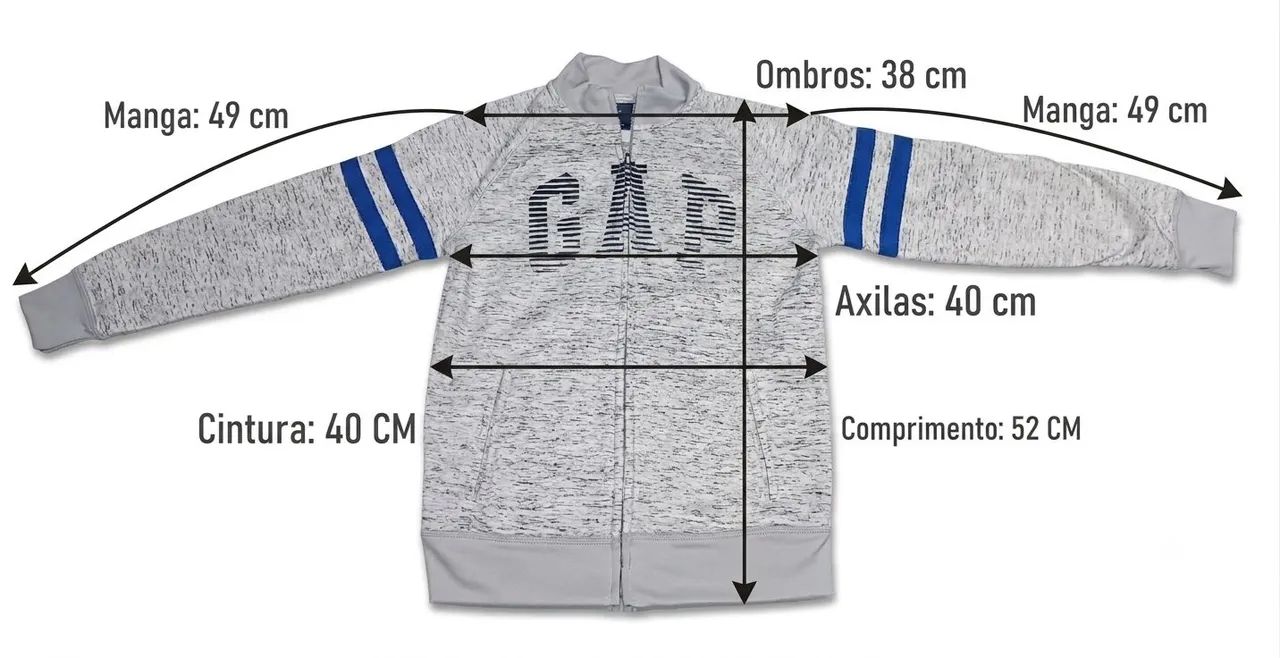Jaqueta GapFit Infantil/Juvenil Cinza Mescla com Listras Azuis Tam M - Foto 2