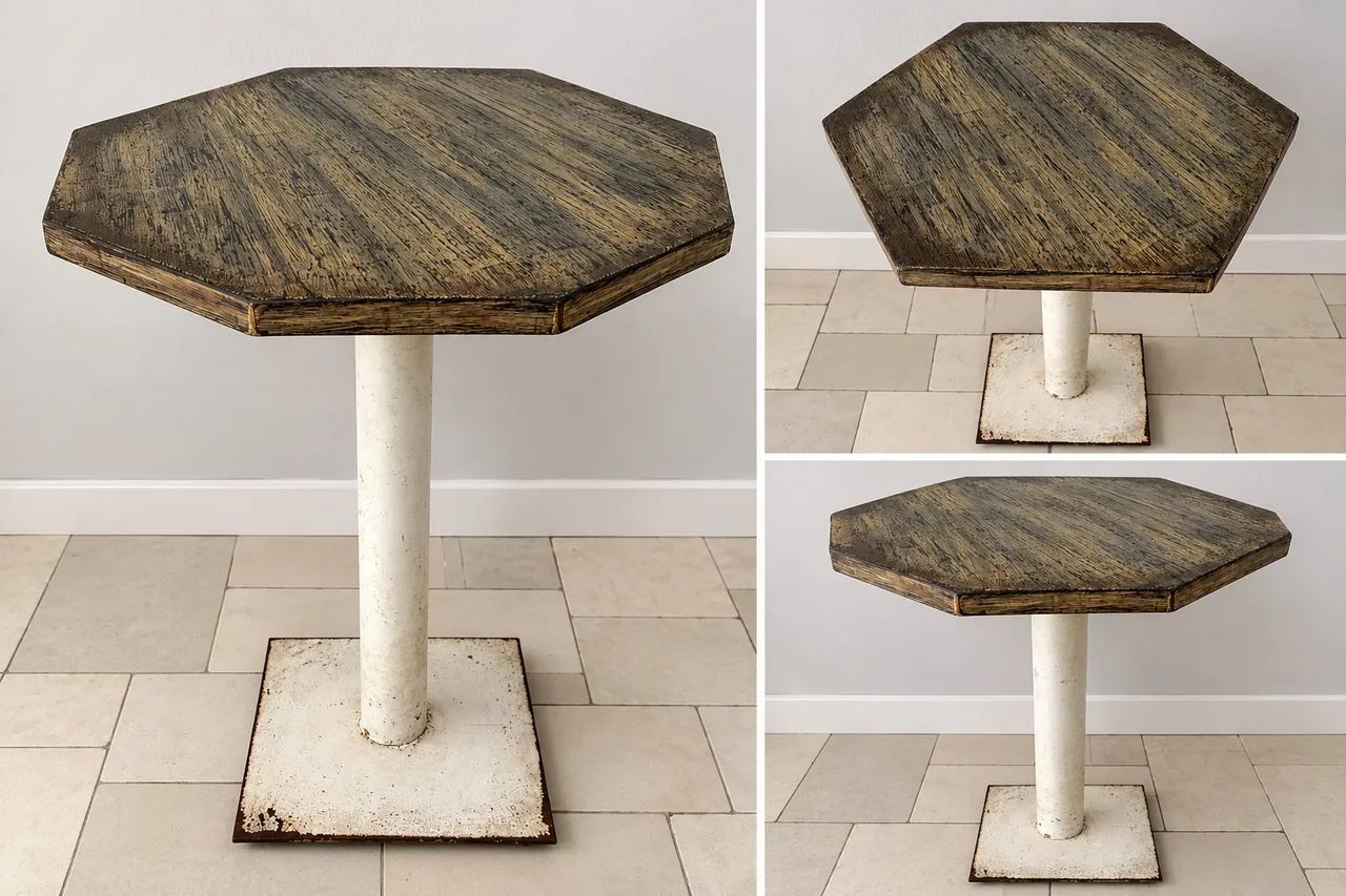 Mesa Bistrô Hexagonal Tampo Madeira Base Ferro Rústica Industrial  - Foto 2