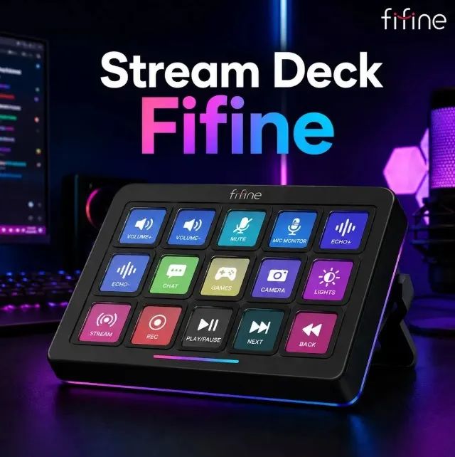 Stream Deck Fifine D6 15 Teclas Mesa Controladora Preto Usb Rgb