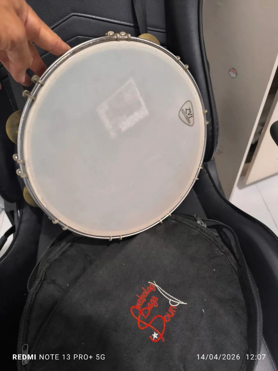 Pandeiro 12 Polegadas C/ Pratos Duplos De Latão  Sob Medida - Foto 2