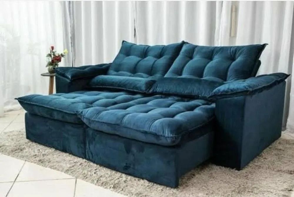 Sofá Retrátil luxo 2.30 mola ensacada veludo luxo 