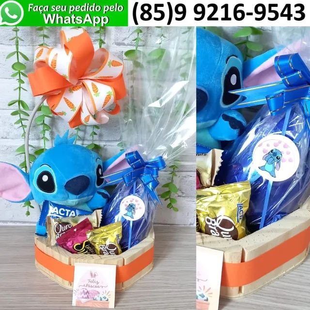 Kit Presente Páscoa Ovo de Chocolate Pelúcia Stitch Cartão 