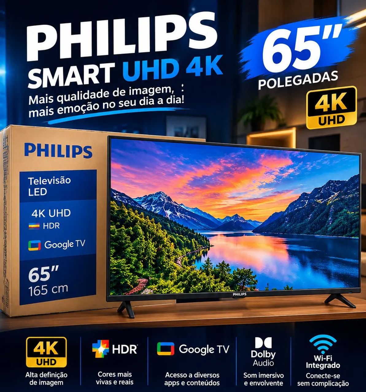 Tv 65 polegadas Philips Smart UHD 4k Lacrada