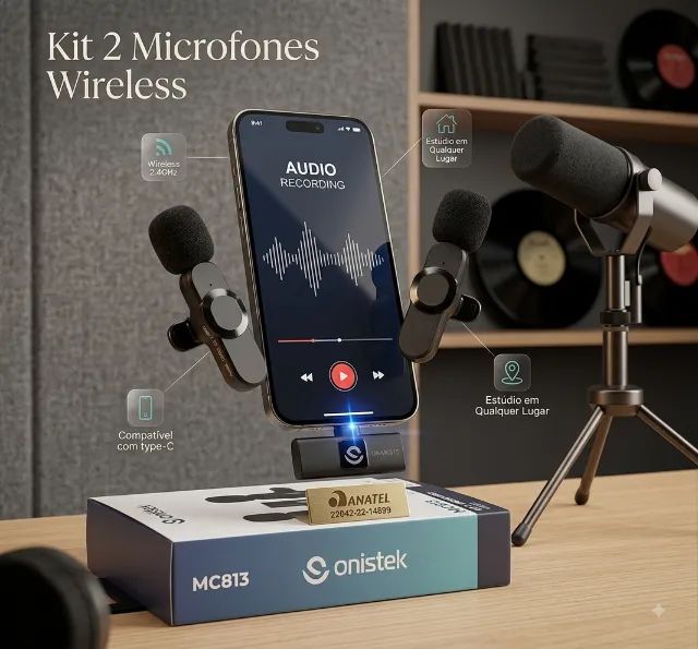 Kit 2 Microfones De Lapela Wireless Para Tipo C Onistek - Foto 5