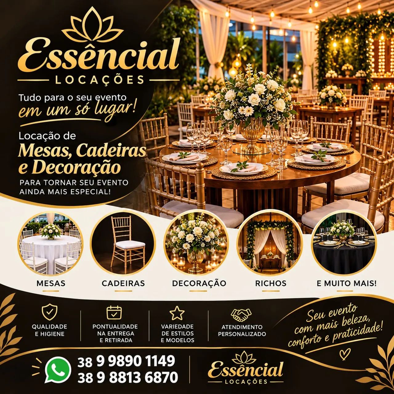 ALIGUEL DE MESAS, CADEIRAS E DECORAÇÃO.