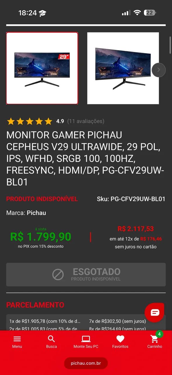 Monitor Pichau Cepheus V29 Ultrawide 