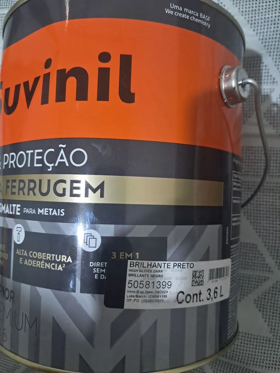 TINTA SUVINIL CONTRA FERRUGEM PRETO BRILHANTE  (NOVA)
