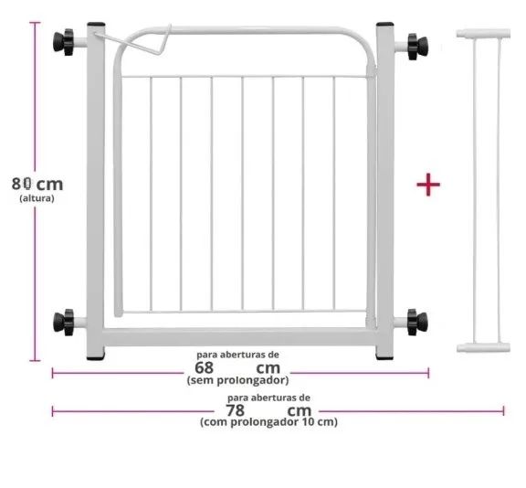 Portão de Segurança para Pets e Bebês com Extensor Branco AçoMix - Foto 2