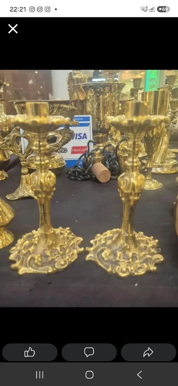 Par porta velas bronze antigo 
