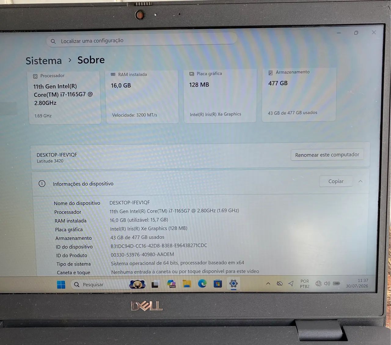 Notebook Dell Latitude 3420 - 14 polegadas - 11th Gen - Core i7 - 16Gb Ram - 480Gb ssd - Foto 5