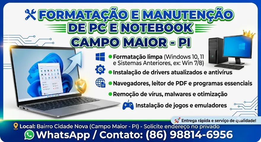 FORMATAÇÃO E MANUTENÇÃO DE PC E NOTEBOOK - CAMPO MAIOR / PI
