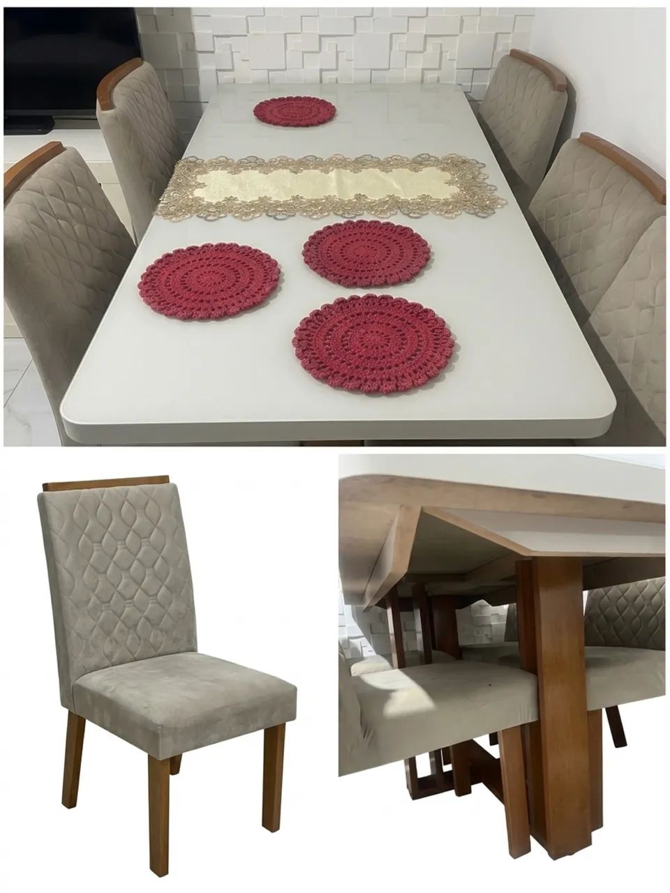 Mesa de jantar com tampo de vidro e cadeiras estofadas em perfeito estado - Foto 4