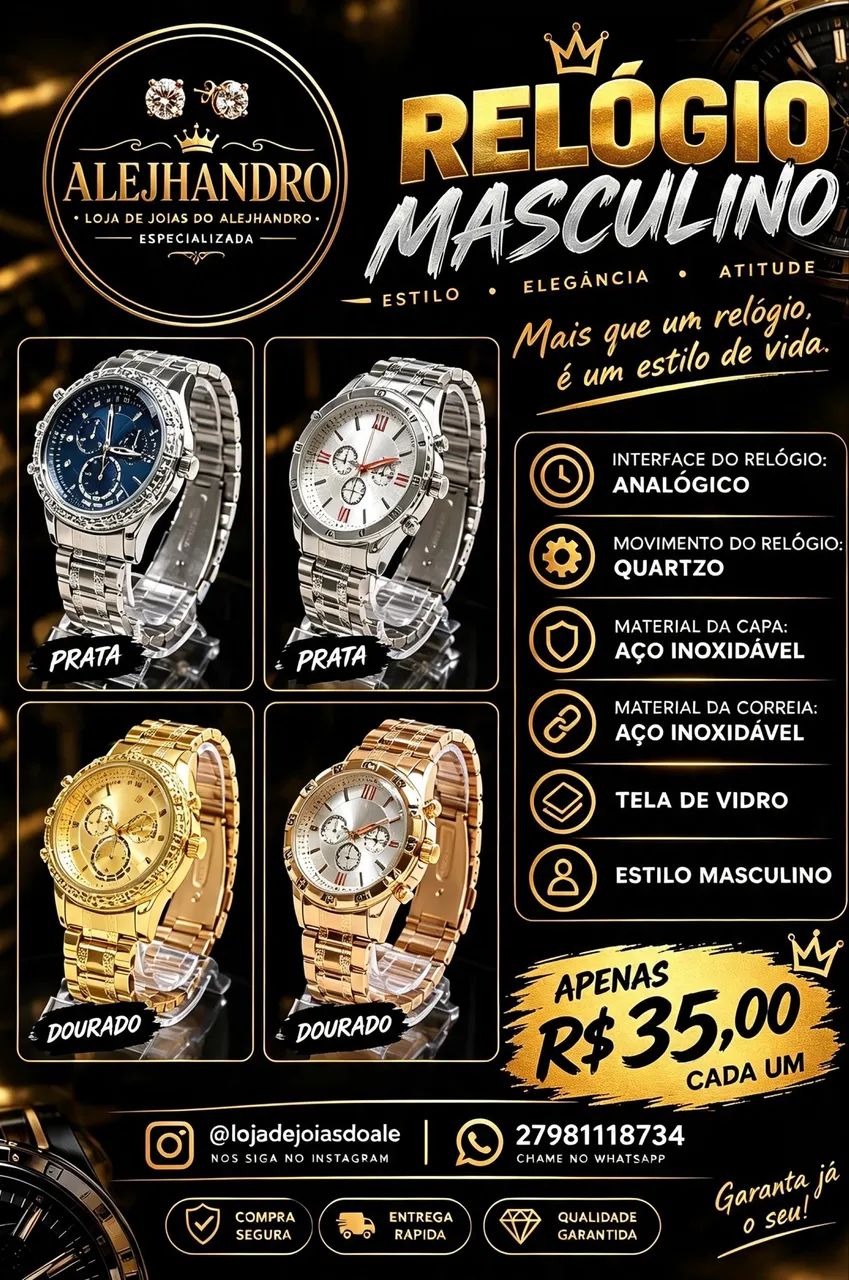 RELÓGIOS MASCULINOS AÇO INOXIDÁVEL!!!