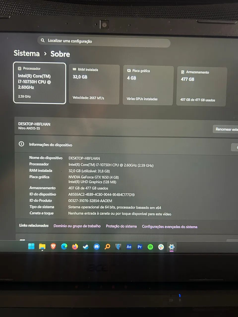 VENDO NOTEBOOK GAMER ACER NITRO 5 (TROCO EM MACBOOK) - Foto 2