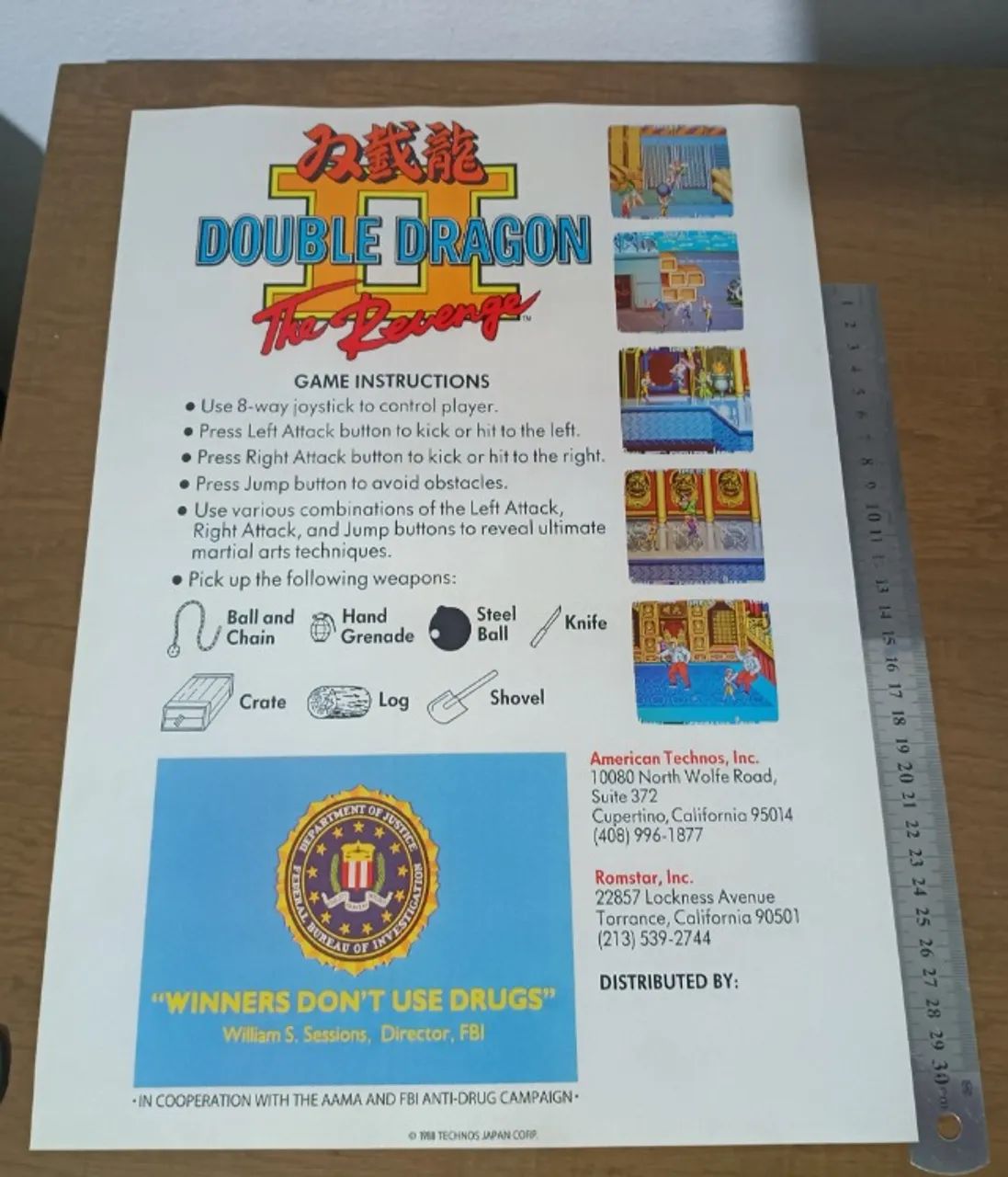 Material de divulgação Double Dragon 2 (arcade 1988) poster original da época - Foto 2