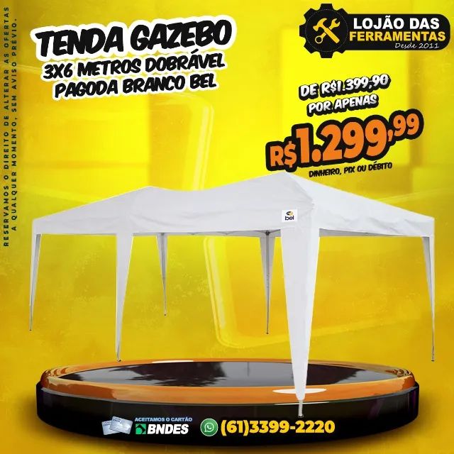 Tenda Gazebo 3x6 Metros Dobrável Pagoda Branco Bel