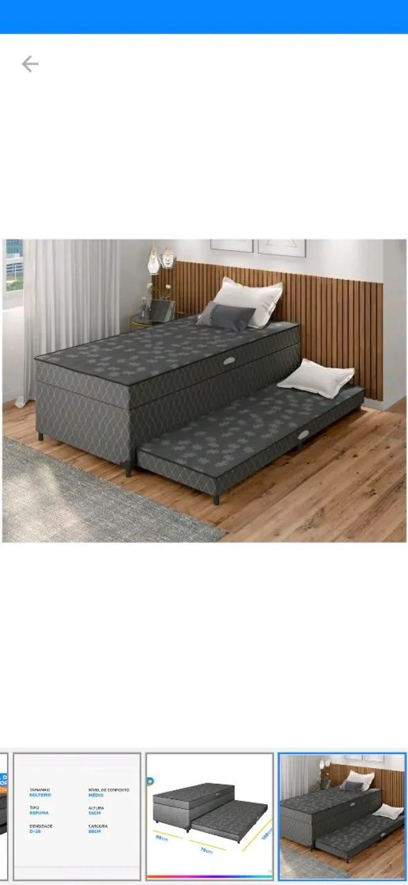 Cama box solteiro com baú e cama auxiiar