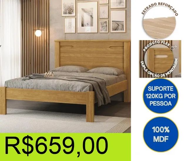 cama- casal - 100% MDF - compre hoje e receba em até 72 horas - Foto 3