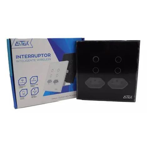 Interruptor inteligente 4 teclas e 2 tomadas 