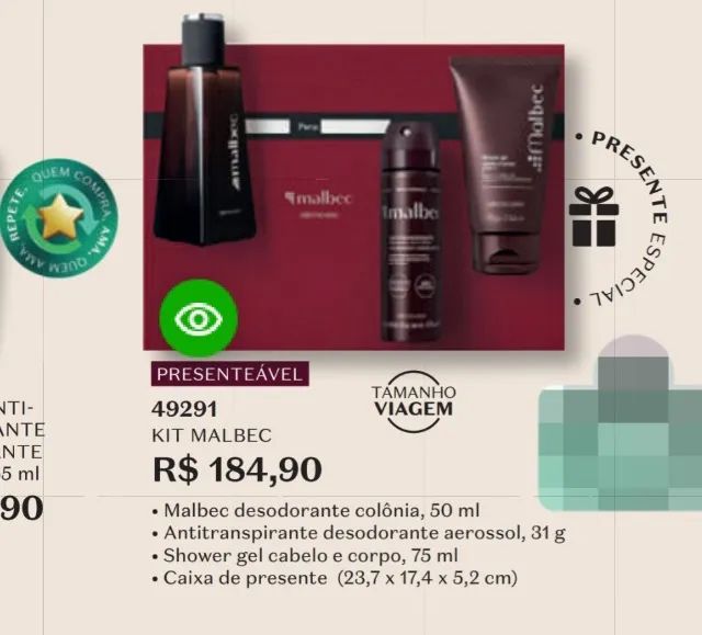 Kit Malbec Boticário - Masculino