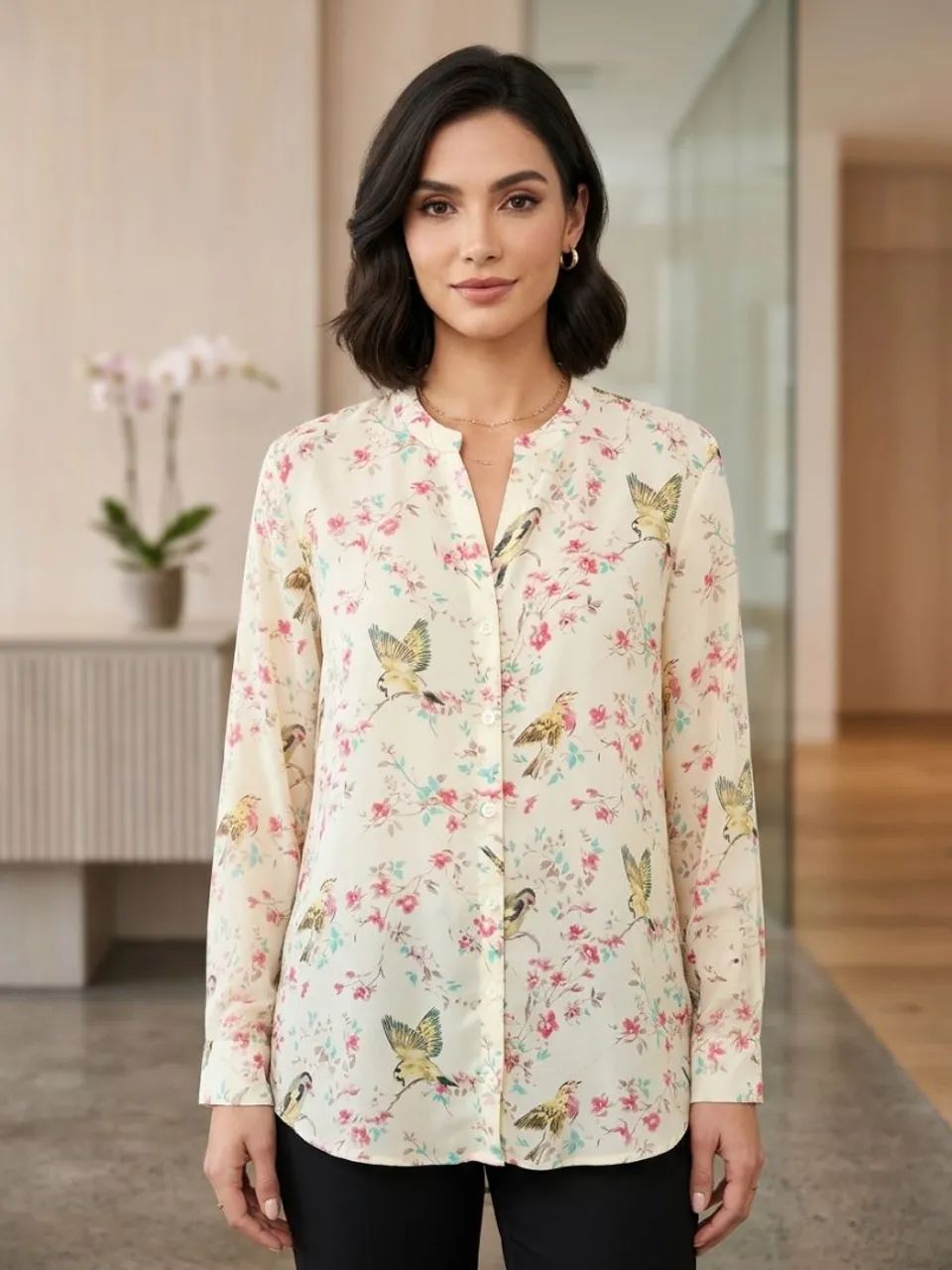 Camisa social feminina estampada 