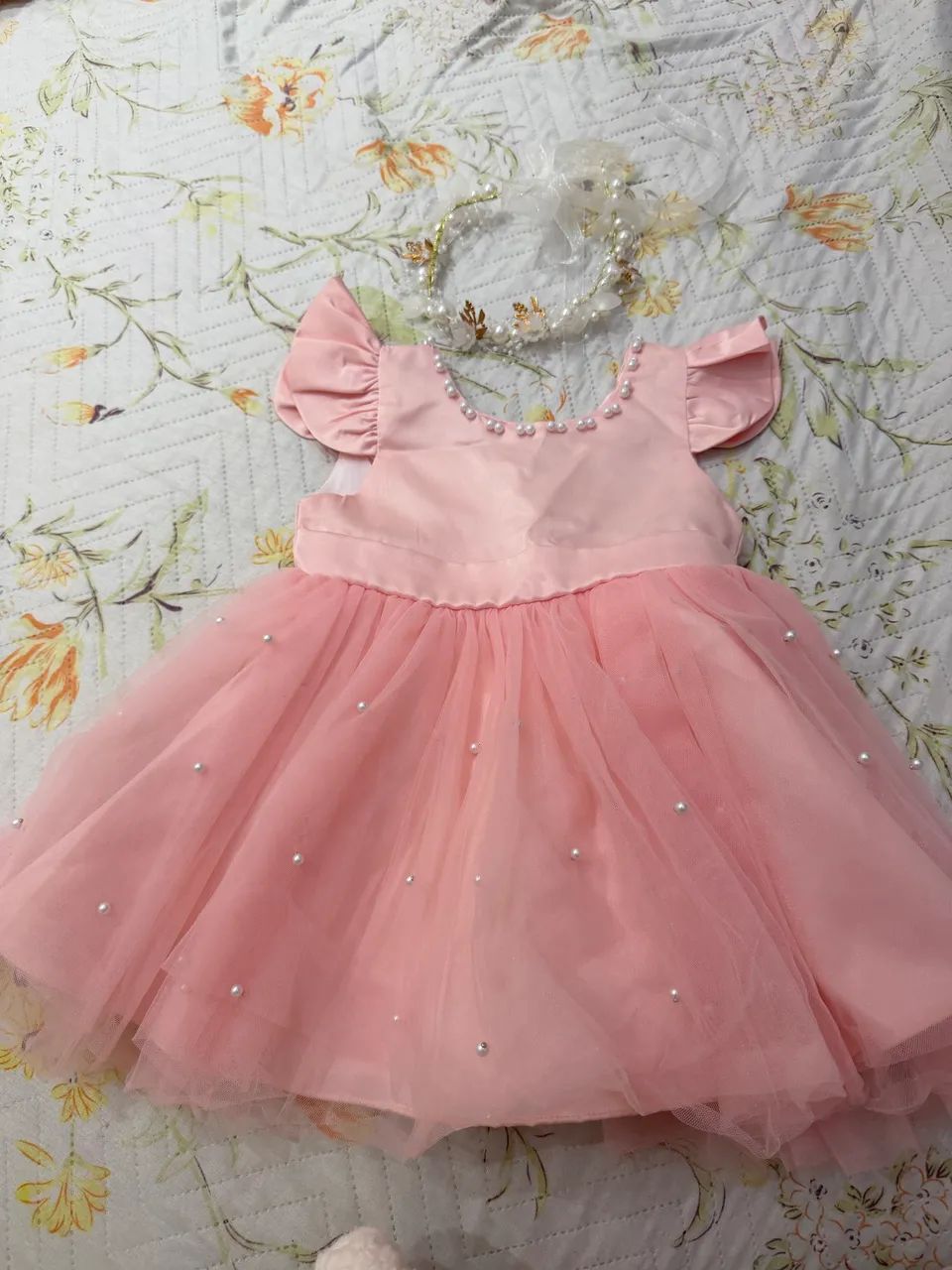 Vestido princesa com Tiara de pérolas 