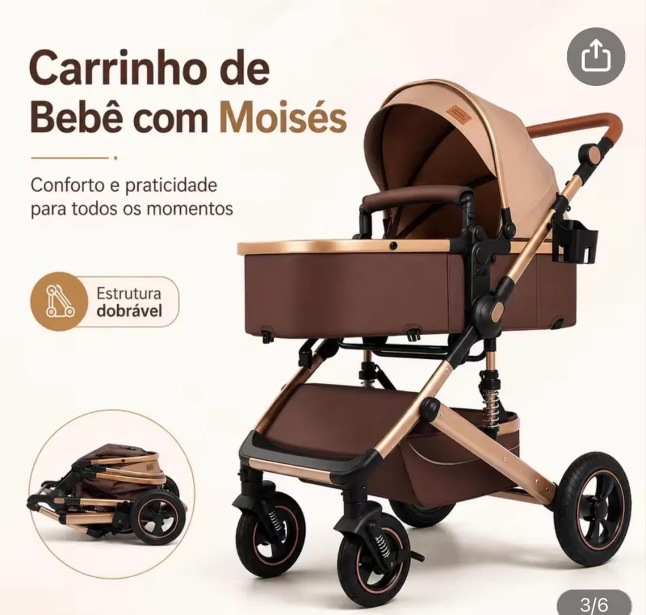 Carrinho de bebê com moisés marrom - novo, nunca usado - Foto 4