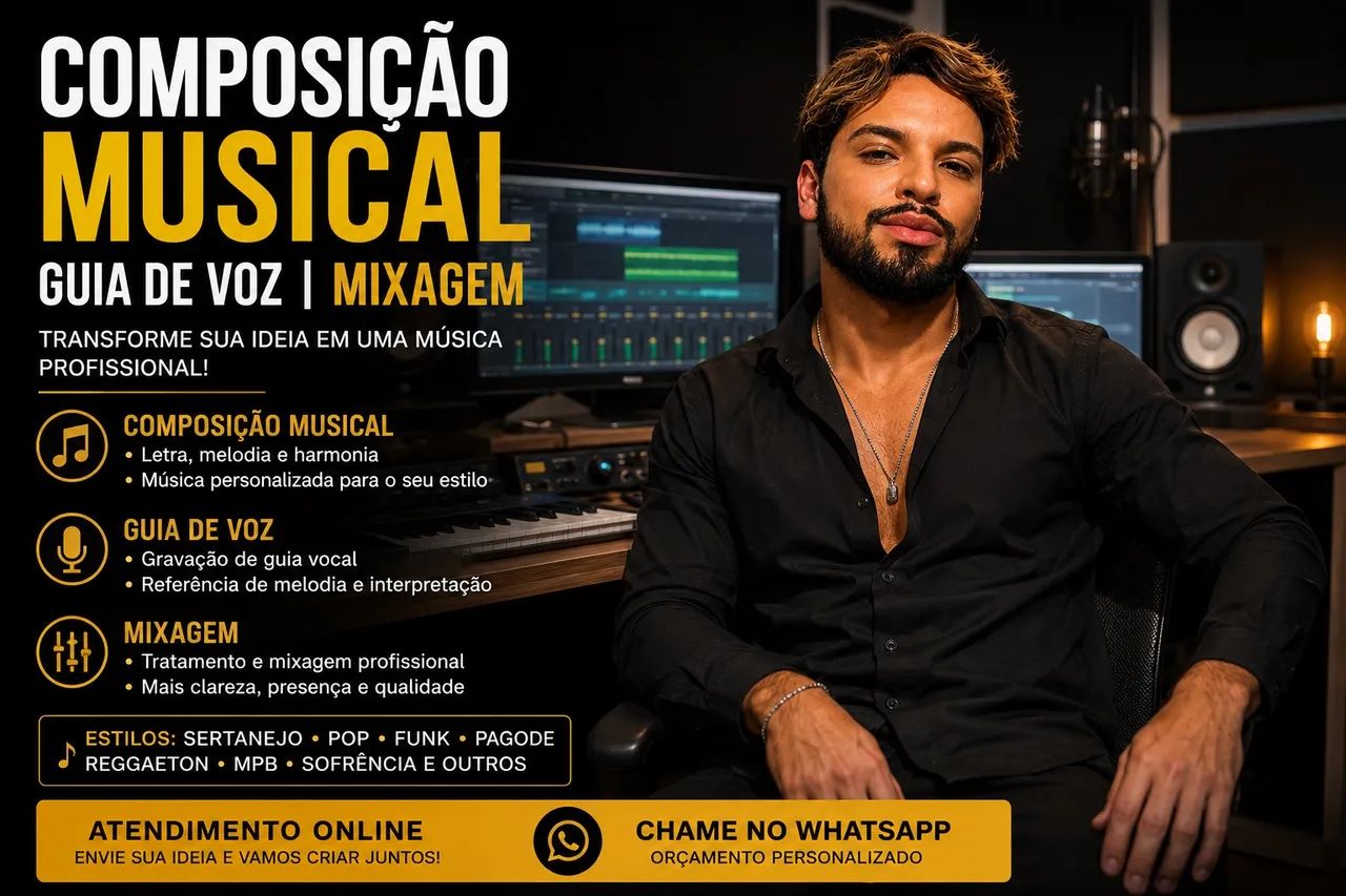 COMPOSIÇÃO MUSICAL | GUIA DE VOZ | MIXAGEM - Foto 2