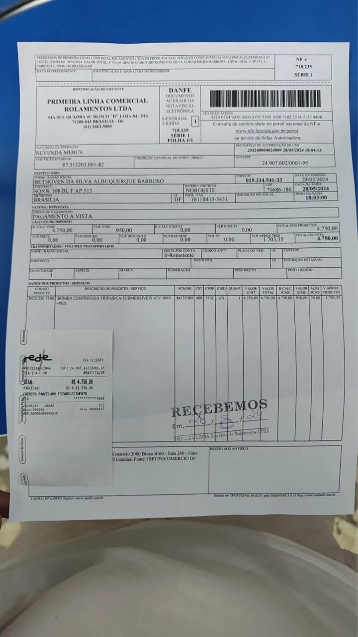 Bomba submersa centrífuga trifasica 3HP 380V