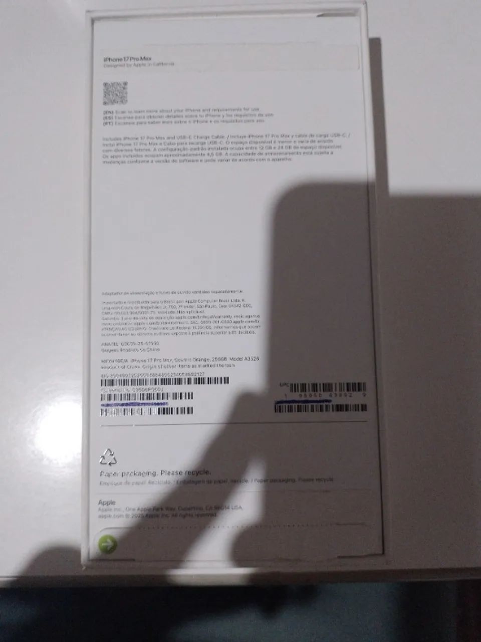 Caixa Vazia iPhone 17 Pro Max Cosmic Orange 256GB - Foto 2