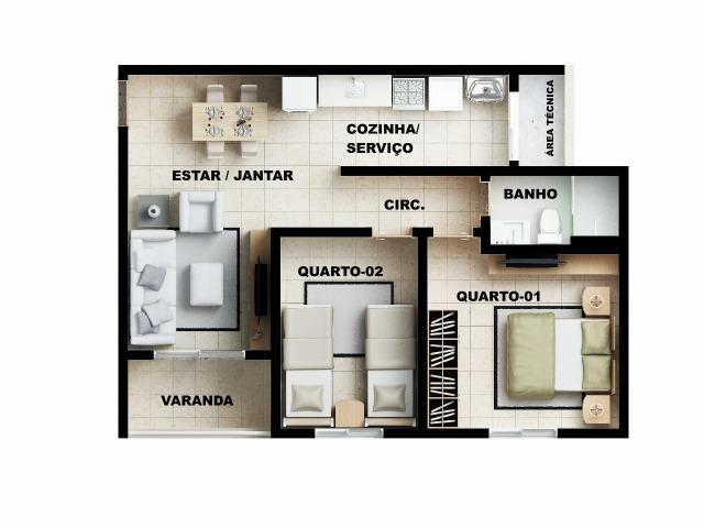Garden 2/4 c Varanda no SIM;400m da FTC;Entrada em até 18x;Subsídio até 21mil - Foto 12