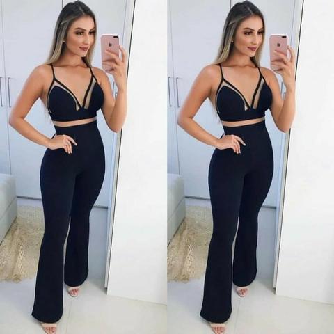 Macacão longo crepe com bojo e tule feminino