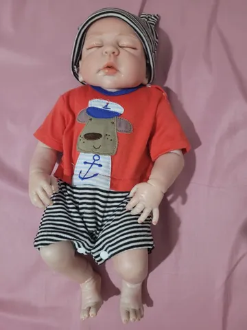 Boneca bebe reborn corpo silicone roupa azul brinde ursinho