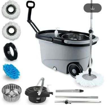 Esfregão Mop Giratório de 16 Litros Com Roda E Alça Balde Inox z737
