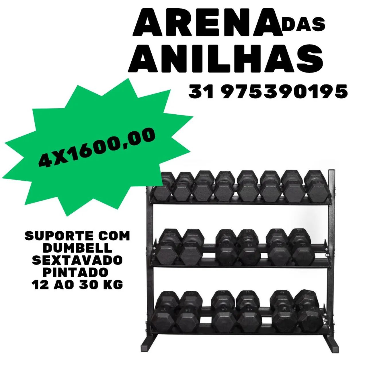 Suporte para dumbell   12 a 30kg sextavado pintado 