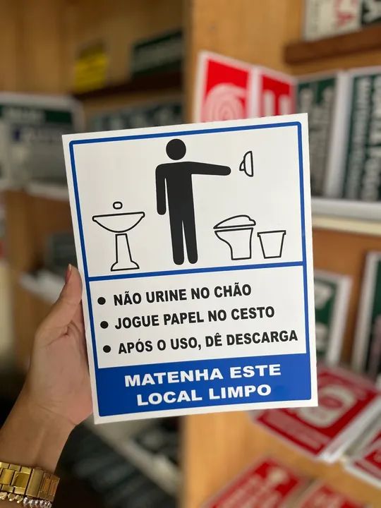 Placa fotoluminescentes de Orientação para Limpeza de Banheiros 