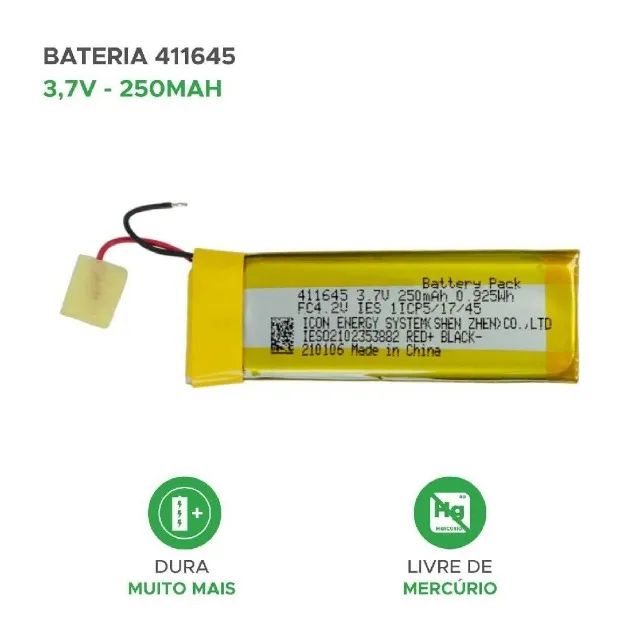 2 Baterias 411645 3,7v 250mah 4mm X 15mm X 40mm Com 2 Fios - Foto 2