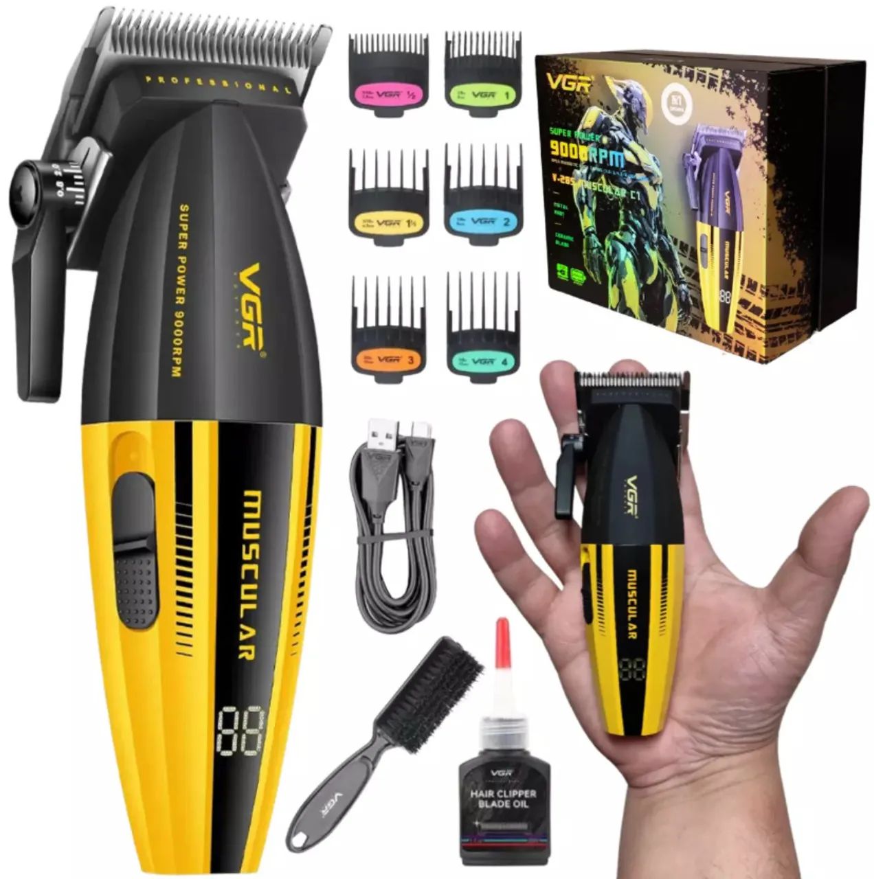 Máquina De Cortar Cabelo VGR V-285 Muscular C1 Profissional Motor 9.000 RPM Compacta