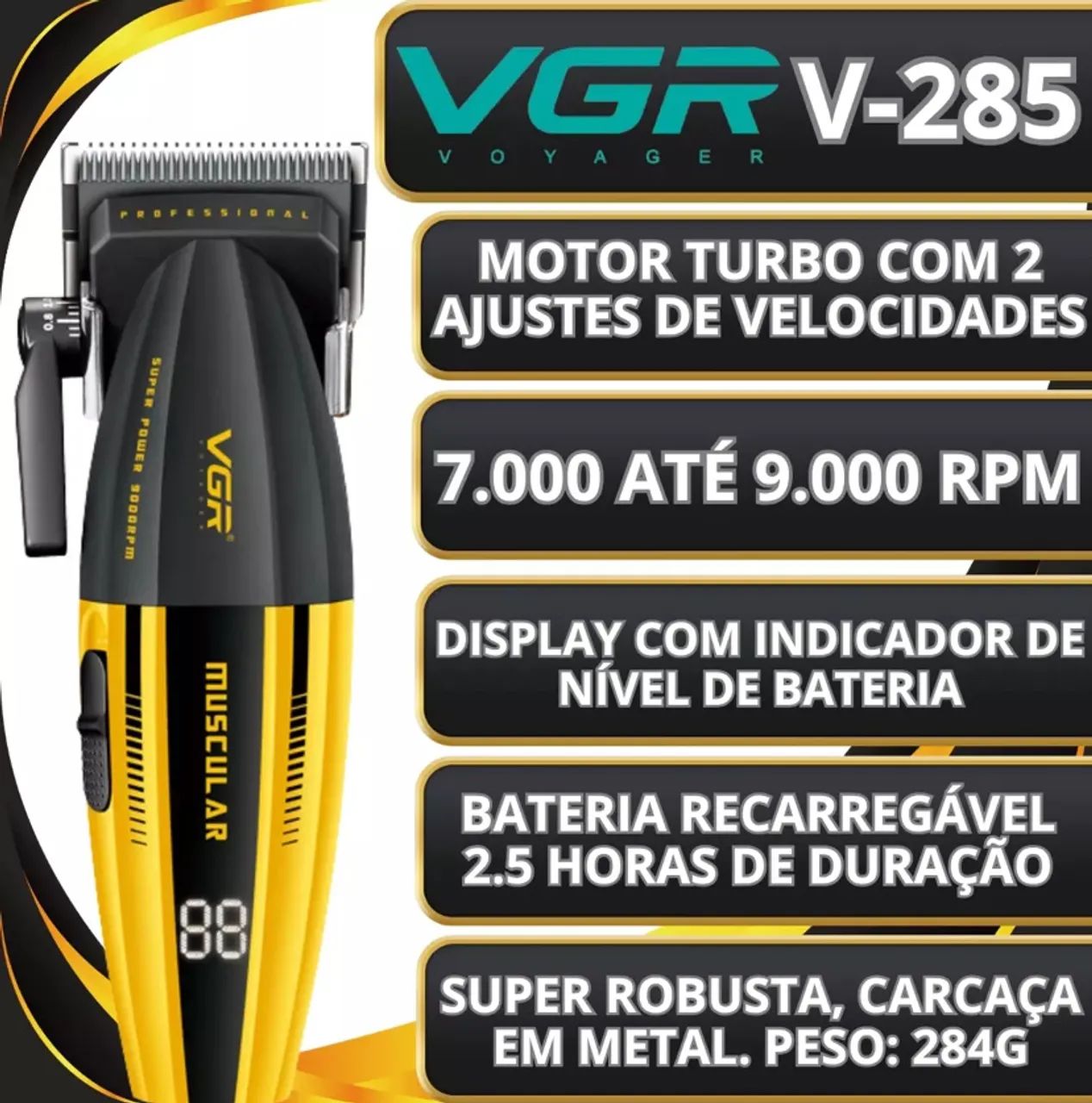 Máquina De Cortar Cabelo VGR V-285 Muscular C1 Profissional Motor 9.000 RPM Compacta - Foto 2