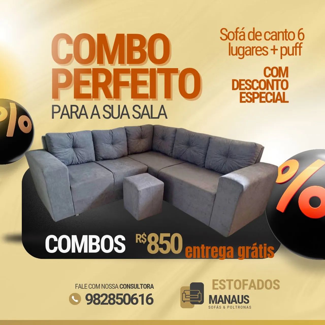 Sofá de Canto 6 lugares com Puff - Entrega Grátis! - Foto 2