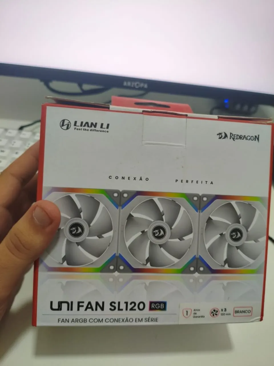 Kit 3 fans lian li sl120 rgb brancas (redragon vers.)