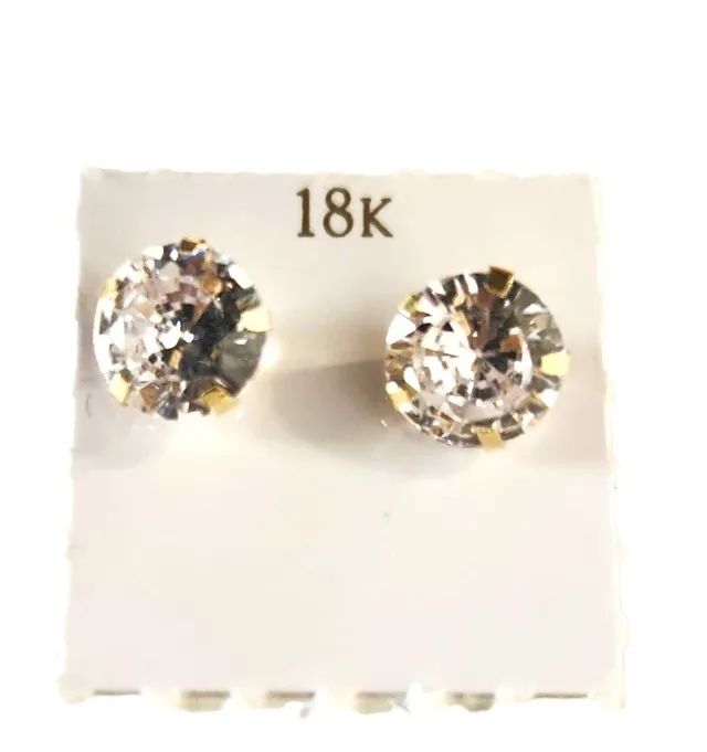 brinco ponto de luz 5mm ouro 18k amarelo e zircônia branca