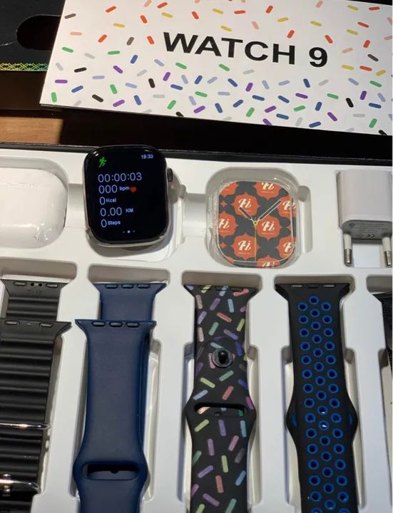 Relógio Smartwatch 9 Lançamento Kit Completo com pulseiras, fone de ouvido e relógio - Foto 4